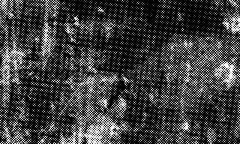Halftone pattern Black. Distressed halftone grunge black and white scratches blurry shaded rough texture background. stock illustration