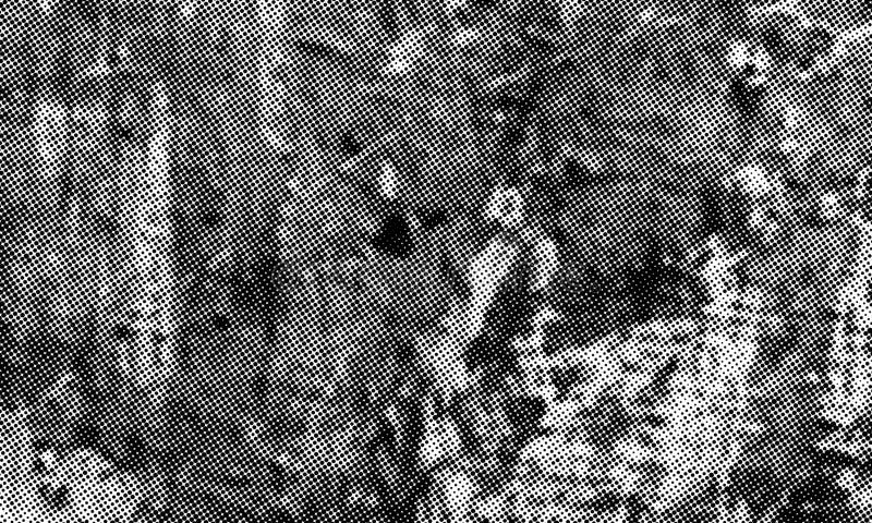 Halftone pattern Black. Distressed halftone grunge black and white scratches blurry shaded rough texture background. royalty free illustration