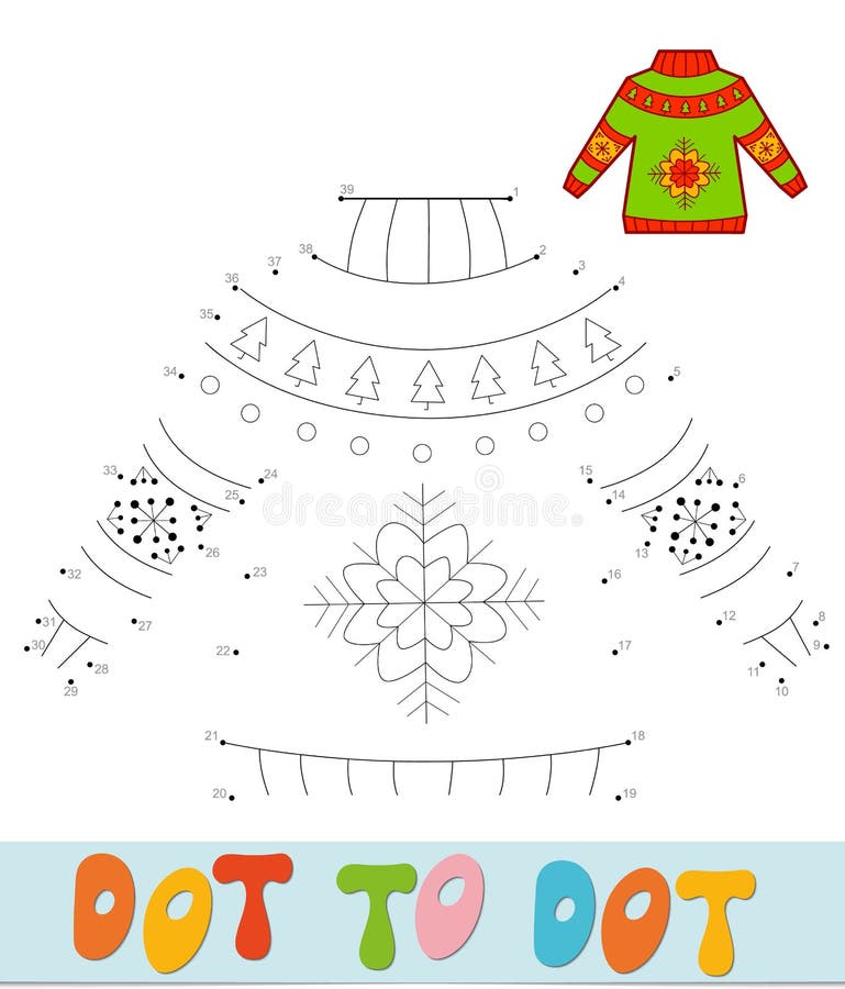 Dot to dot Christmas puzzle. Connect dots game. Sweater vector illustration