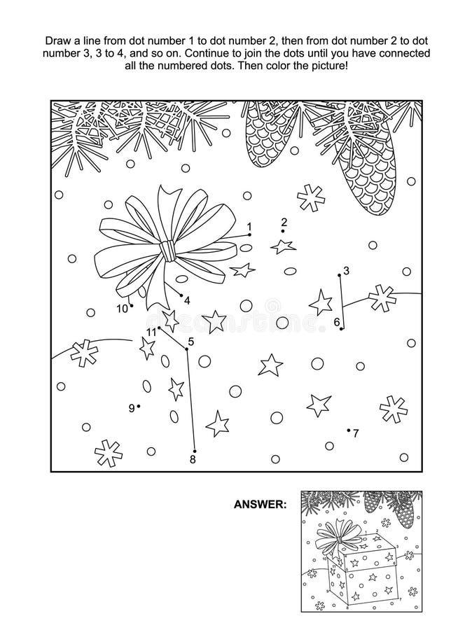 Dot-to-dot and coloring page - christmas gift box