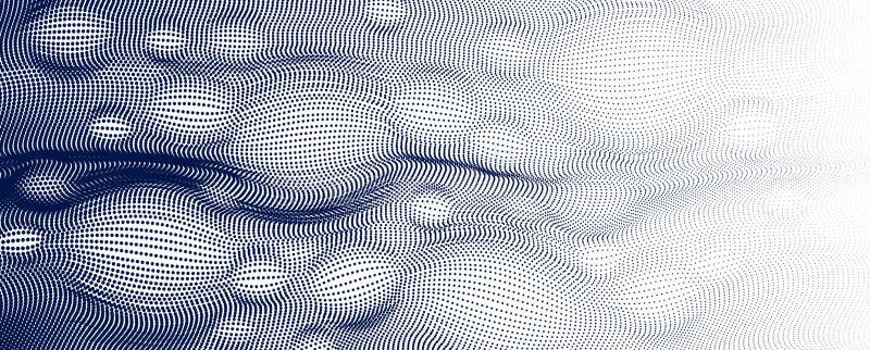 Dots mesh grid particles flow abstract vector background, modern trendy style dotted rhythmic abstraction, science and technology vector illustration