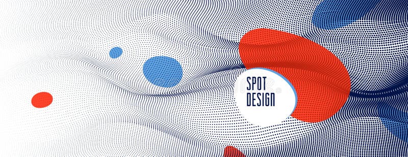 Dots mesh grid particles flow abstract vector background, modern trendy style dotted rhythmic abstraction, science and technology stock illustration