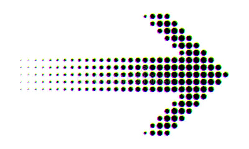 Dotted arrow with fading effect and vibrant glitch style vector illustration