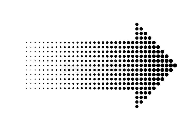 Dotted arrow icon. Vector isolated element. Black dotted vector dynamic arrow. Halftone effect design royalty free illustration