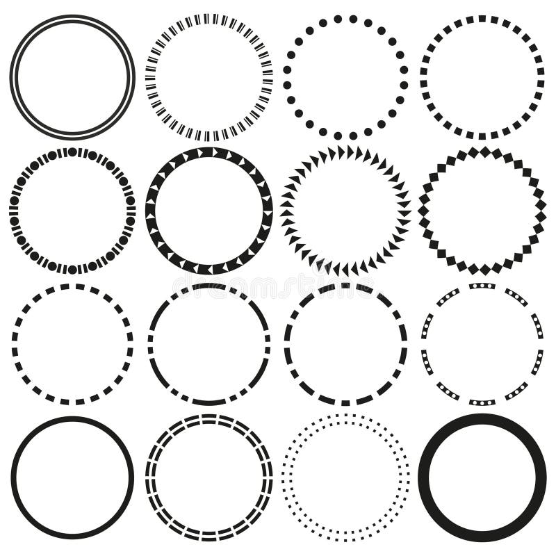 Dotted circle frame. Round border set. Dashed rim Vector. Geometric hoop shape. stock illustration