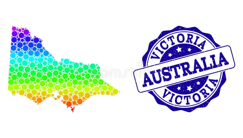Dotted Rainbow Map of Australian Victoria and Grunge Stamp Seal Stock ...