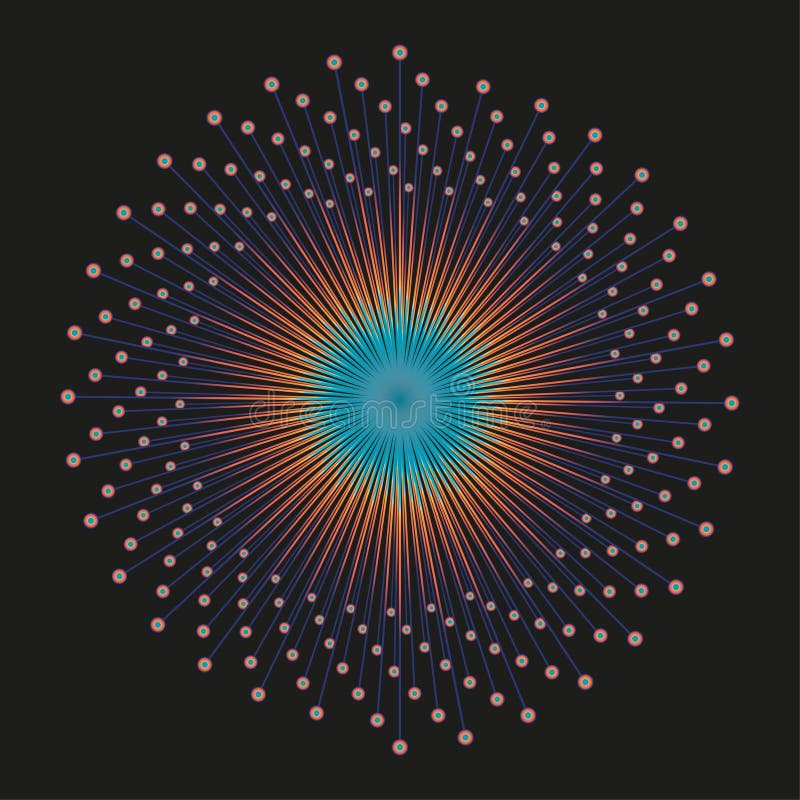 Dotted spiral pattern. Circular point arrangement. Turquoise center glow. Vector abstract design royalty free illustration