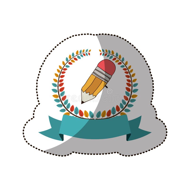 Download Dotted Sticker Arch Of Leaves With Pencil Colorful Stock ...