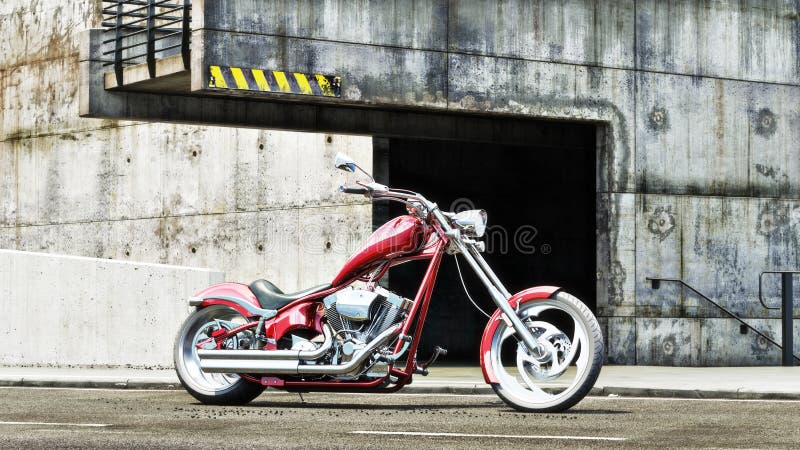 Douane rode motorfiets met een industriële grungeachtergrond vector illustratie Douane rode motorfiets met een industriële grungeachtergrond vector illustratie