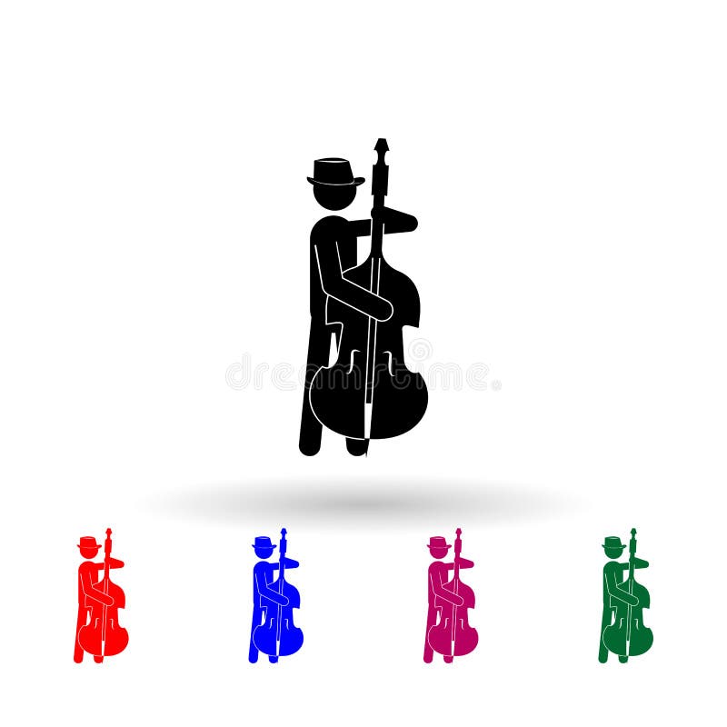 Double bass player with a contrabass, mobile multi color icon. Simple glyph, flat vector of music icons for ui and ux, website or royalty free illustration
