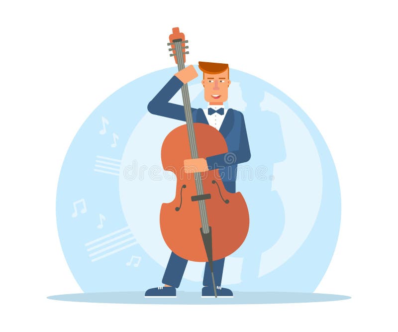 Double bass player flat character royalty free illustration