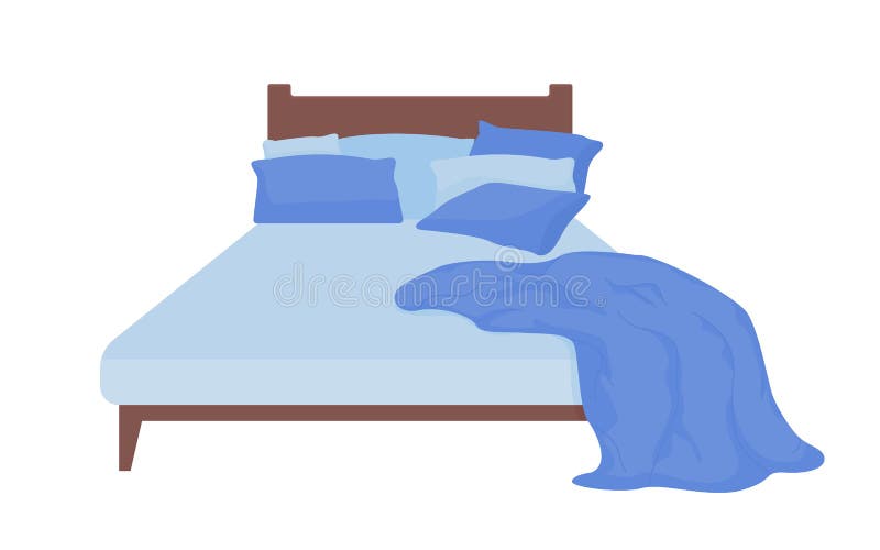 Double Bed with Crumpled Blanket Semi Flat Color Vector Object Stock