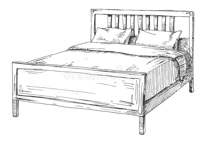 Double Bed Drawing Stock Illustration  Download Image Now  Bed   Furniture Illustration Drawing  Art Product  iStock