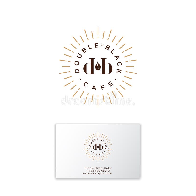 Double black cafe logo. Coffee emblem. D and B letters with sunrays and coffee been. Hipster flat logo. royalty free illustration Double black cafe logo. Coffee emblem. D and B letters with sunrays and coffee been. Hipster flat logo. royalty free illustration