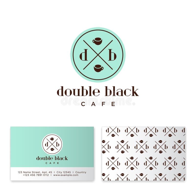 Double black cafe logo. Coffee emblem. D and B letters with two coffee cups on a circle badge. royalty free illustration Double black cafe logo. Coffee emblem. D and B letters with two coffee cups on a circle badge. royalty free illustration