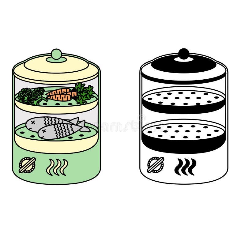 Double Boiler. Set of Two Elements Black and White and Color. Cartoon