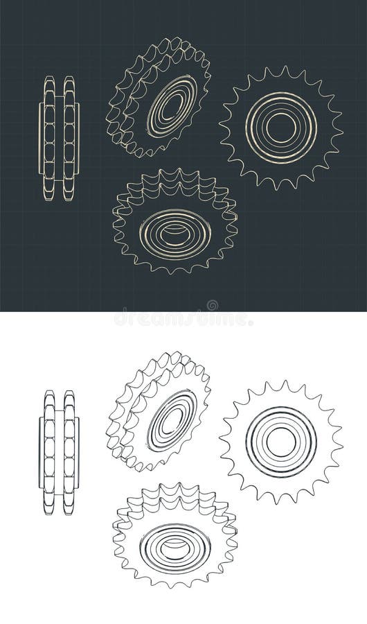 Double Chain Sprocket Drawings Stock Vector Illustration of steel