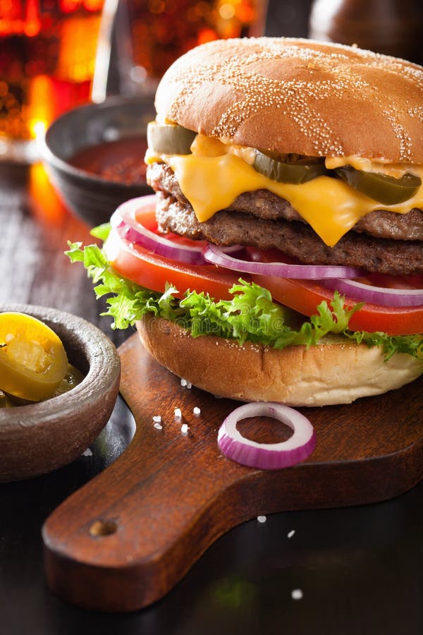 Double Cheese Burger with Jalapeno Tomato Onion Stock Image Image of