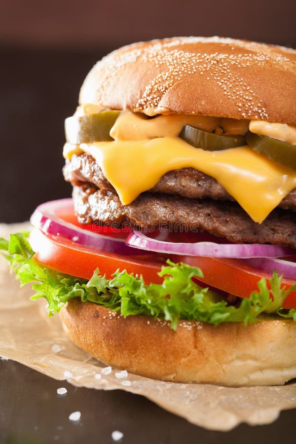 Double Cheese Burger with Jalapeno Tomato Onion Stock Photo Image of