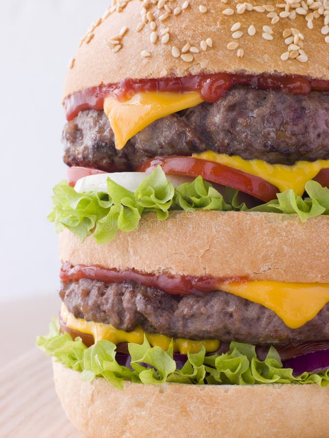 Double Cheese Burger In A Sesame Seed Bun