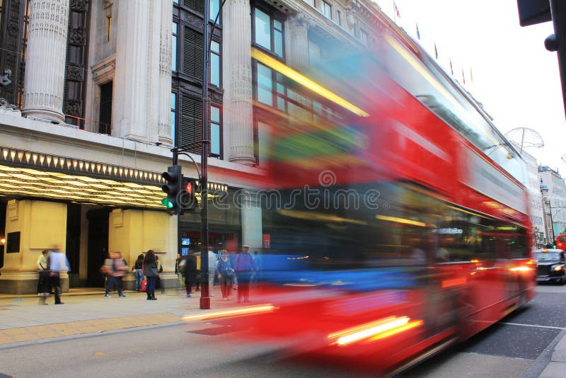Double Decker Bus outside Selfridges in London royalty free stock image