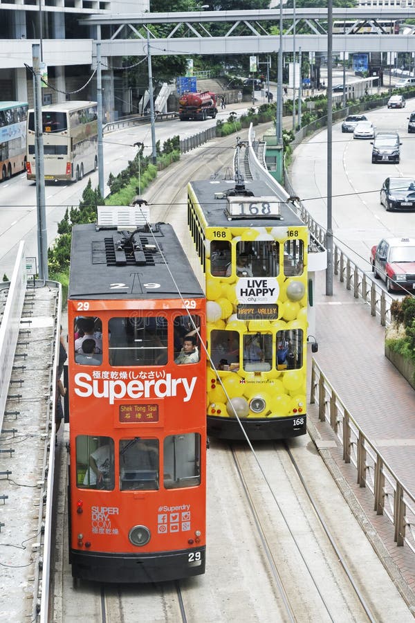 Double decker trams a favorite means of transpotation Hong Kong