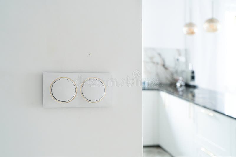 Double Electric Light Switch on White Concrete Wall Stock Image Image