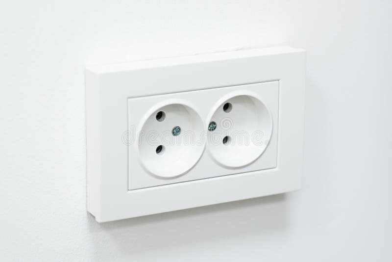 Double Electric Plug in a White Wall Stock Image Image of power, wire