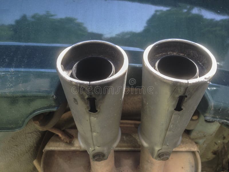 Double Exhaust Pipes from a Car Stock Photo Image of repairing, restoring 95481044