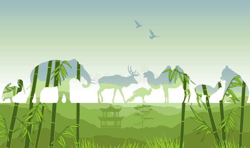 Double exposition, animaux sauvages illustration de vecteur Double exposition, animaux sauvages illustration de vecteur