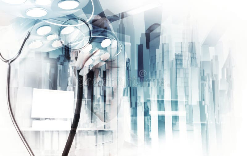 Double exposition du fonctionnement futé de médecin image stock Double exposition du fonctionnement futé de médecin image stock