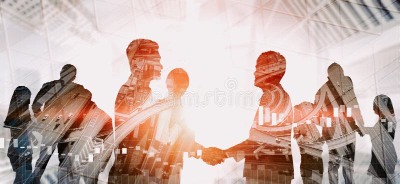 Double exposition image de nombreux gens d'affaires. uds images stock