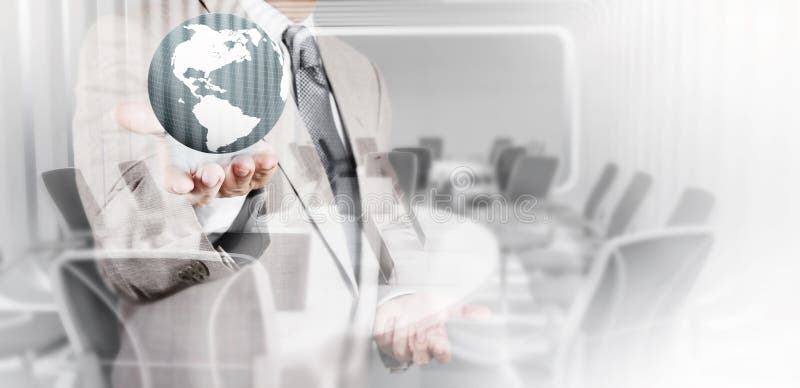 Double exposure of business holding the earth stock image Double exposure of business holding the earth stock image