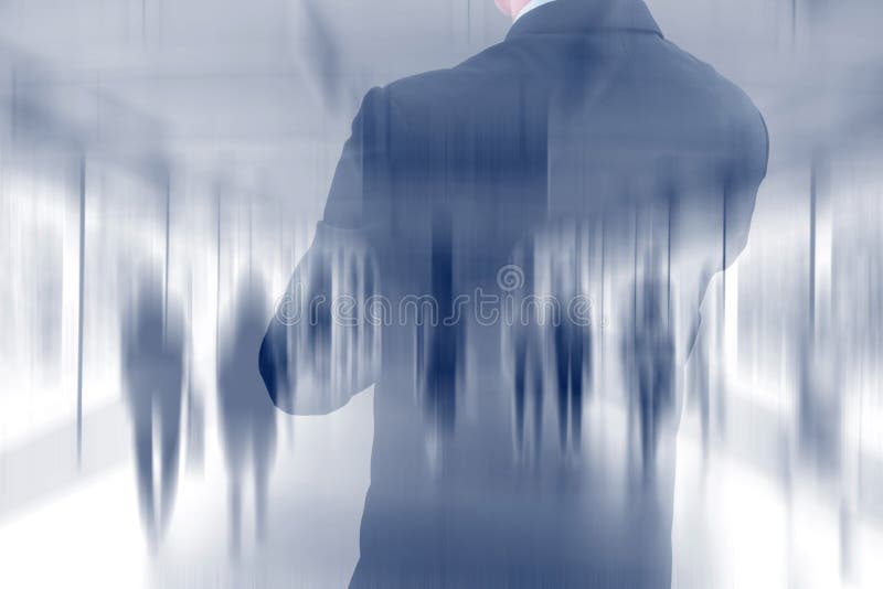 Double exposure of businessman and walking people royalty free stock photography