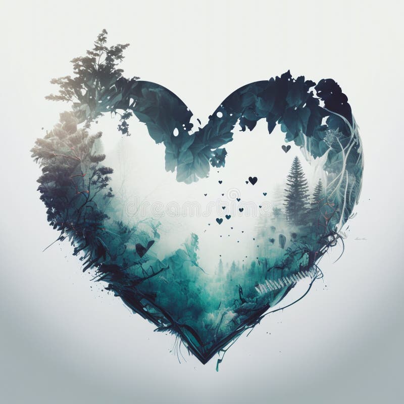 Heart. Double Exposure Heart. Love for Nature Poster. Valentines Day  Background Stock Illustration - Illustration of artwork, hiking: 265609114