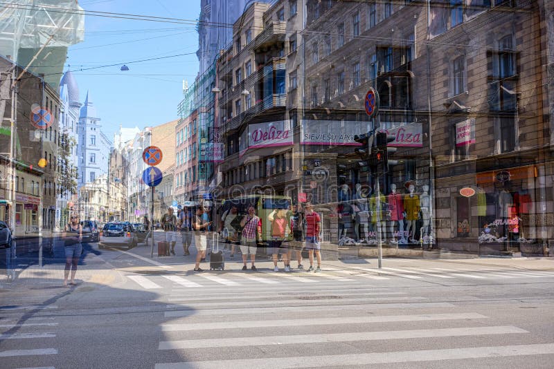 double exposure images of city life in summer stock photo double exposure images of city life in summer stock photo