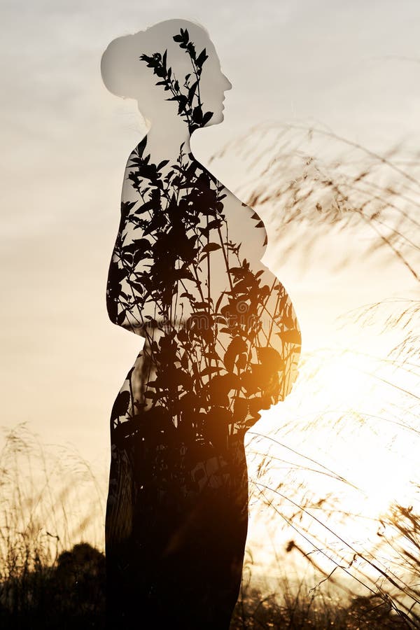 Pregnant woman combined with nature