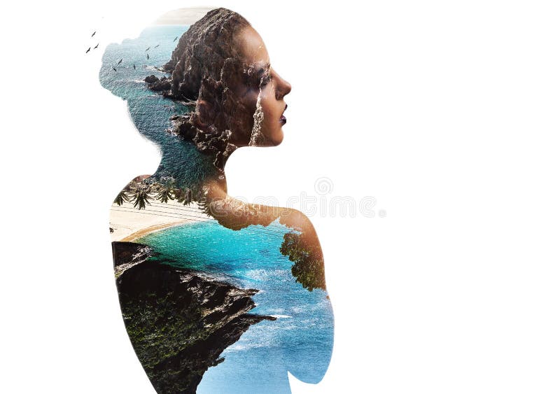 Double exposure. Woman and nature