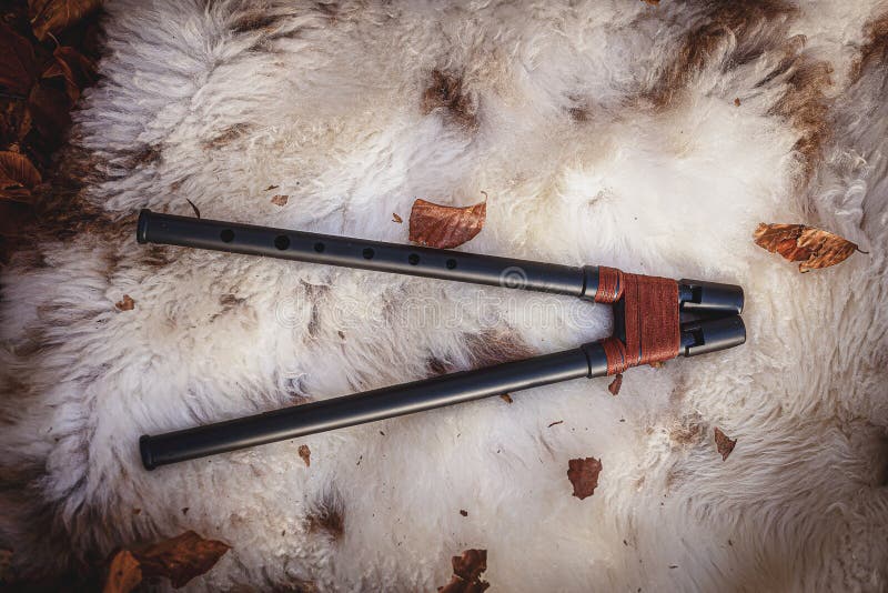 Double Flute on a Goat in the Autumn Forest, Stock Image Image of
