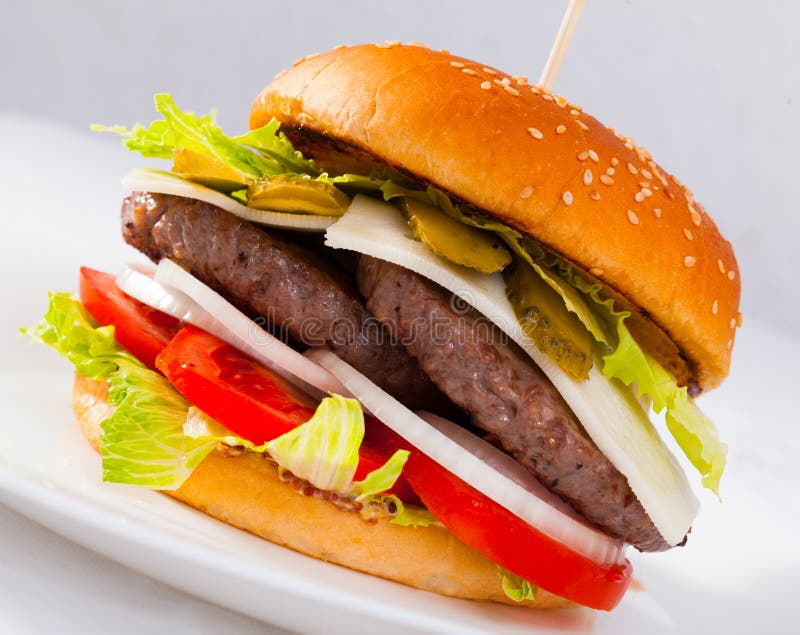 Double hamburger stock image. Image of cheeseburger - 156950741