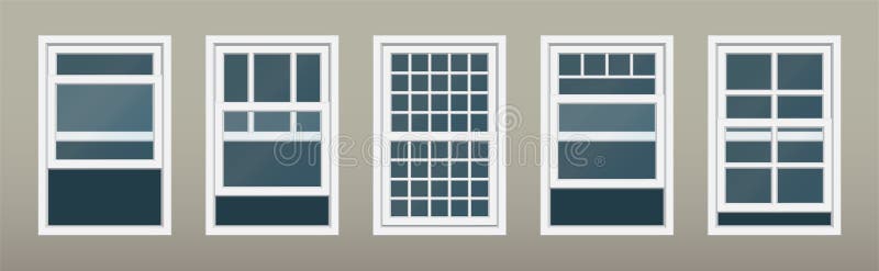 Bulilding set consisting of 5 Double Hung rectangular Windows with moving panel