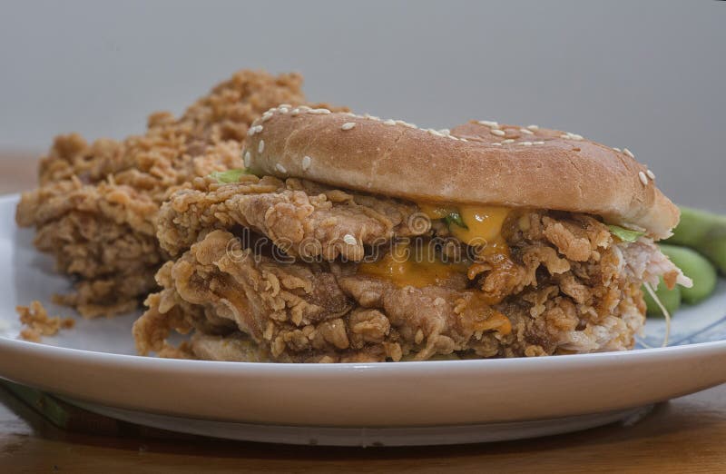 Double Layer Spicy Fried Chicken Burger Stock Photo Image of chicken