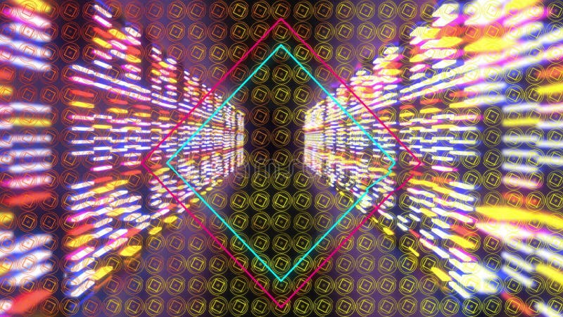 Double-outlined neon diamond shape being centered, with light streaks extending across grid overlay stock video