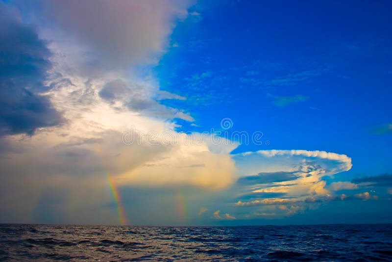 Double rainbow after the gale over the sea