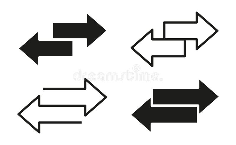 Double reverse arrow set icons, convert sign, replace icon, return icons stock illustration