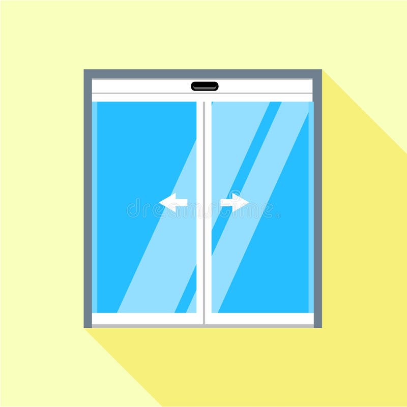 Double Sliding Glass Doors Icon, Flat Style Stock Vector Illustration