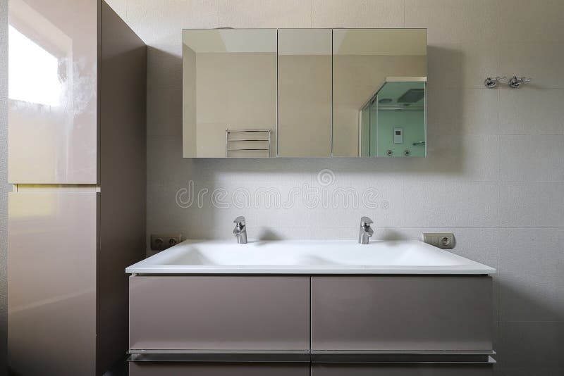 Double Washbasin with Two Taps in the Bathroom Stock Photo Image of