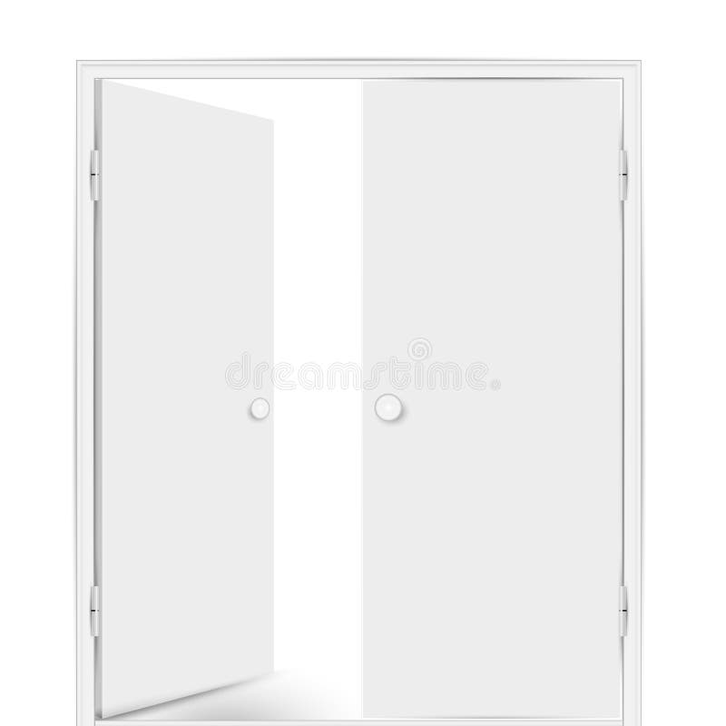 Double White Door, One of the Doors is Open. Vector Illustration