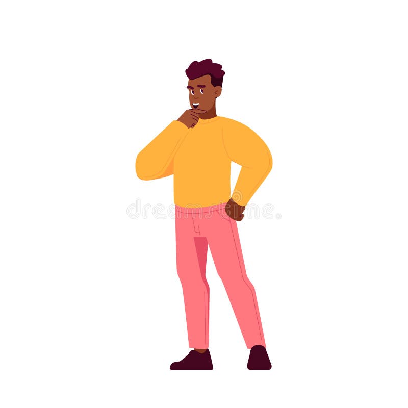 Doubtful Man Thinking, Solve Complicated Task Or Choose Right Decision. Student Or Businessman Touching Chin royalty free illustration