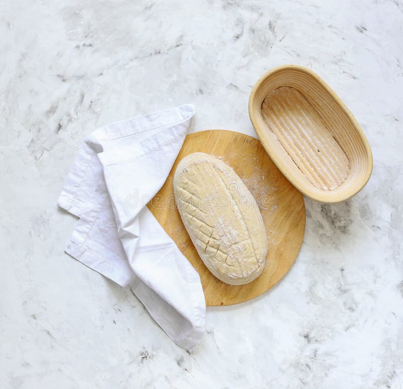 Dough for Bread on Leaven, Yeast, in Baskets for Proofing Dough. Stock